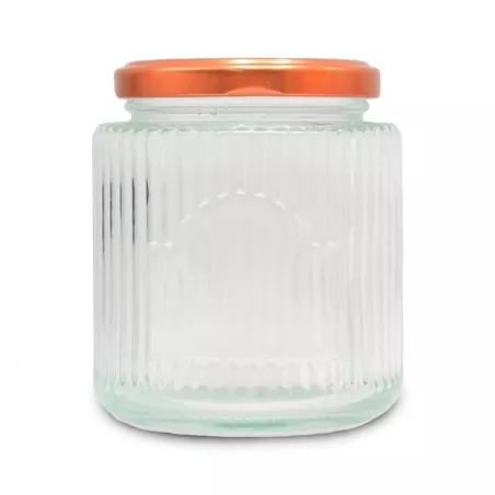 Frasco de Vidrio Estriado con Tapa de Color Cobre de 200 Mililitros VETRO LXG-014