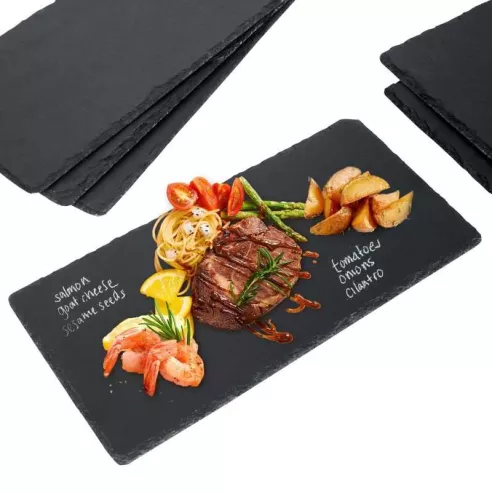 Plato Rectangular de Piedra Pizarra de 30 x 15 Centimetros de Color Negro TIPS RSD01-10