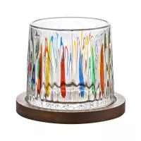 Vaso Whiskero de Color Arcoiris con Base de Madera de 270 Mililitros VETRO DHD-033