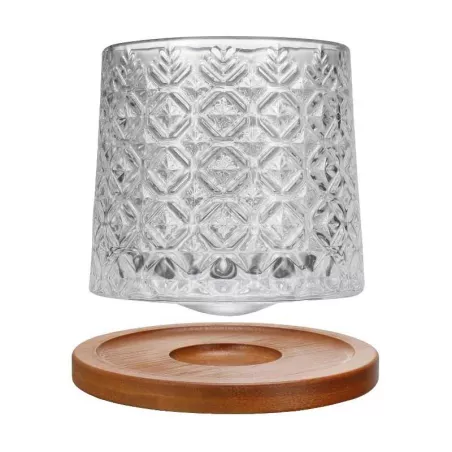 Vaso Whiskero Labrado con Base de Madera de 270 Mililitros VETRO DHD-035