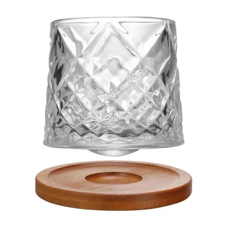 Vaso Whiskero Labrado con Base de Madera de 270 Mililitros VETRO DHD-036