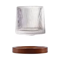 Vaso Whiskero Labrado con Base de Madera de 270 Mililitros VETRO DHD-034