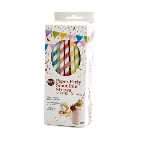 Pajillas Biodegradables de Papel con Rayas de Colores, Paquete de 100 Unidades NORPRO 4023