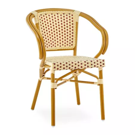 Silla de Imitacion de Rattan con Brazos de Color Crema con Rojo URBAN COMFORT 9900004