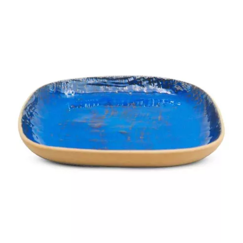 Plato de Ceramica Cuadrado Coupe de 23 Centimetros de Color Azul RUSTIC 20762-B