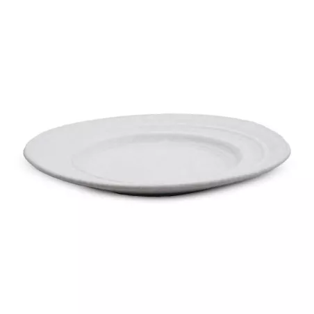 Plato de Ceramica Redondo de Borde Ancho de 29.5 Centimetros de Color Blanco RUSTIC 20574
