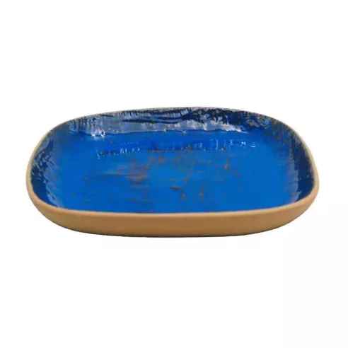 Plato de Ceramica Cuadrado Coupe de 15 Centimetros de Color Azul RUSTIC 20760-B