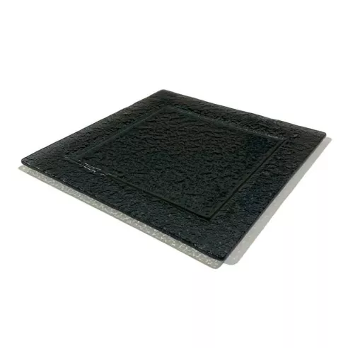 Base Exhibidora de Vidrio de Forma Cuadrada Concava de Color Gris de 39 x 39 Centimetros MASTER CHEF VC-39BL