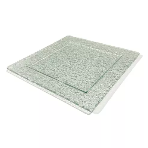 Base Exhibidora de Vidrio de Forma Cuadrada Concava de Color Verde de 39 x 39 Centimetros MASTER CHEF VC-39CL