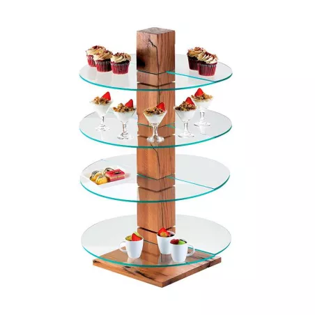 Base Display de Madera y Vidrio Redonda con 4 Niveles de 48 x 80 Centimetros MASTER CHEF 6200