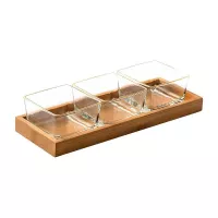 Bowl con Base de Madera de 34 x 12 x 2 Centimetros, Set de 3 Unidades MASTER CHEF 6072