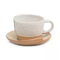Taza y Plato de Ceramica Blanca, Set de 2 Unidades RUSTIC 20751-W