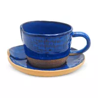 Taza y Plato de Ceramica Azul, Set de 2 Unidades RUSTIC 20751-B