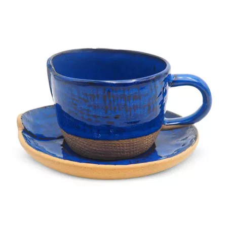 Taza y Plato de Ceramica Azul, Set de 2 Unidades RUSTIC 20751-B