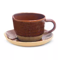 Taza y Plato de Ceramica Color Cobre, Set de 2 Unidades RUSTIC 20751-C
