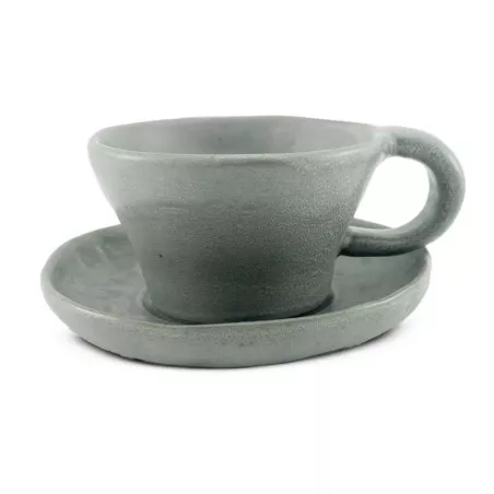 Taza y Plato de Ceramica, Set de 2 Unidades RUSTIC S1602-G