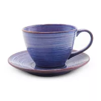 Taza y Plato de Ceramica Azul, Set de 2 Unidades RUSTIC 22355-B