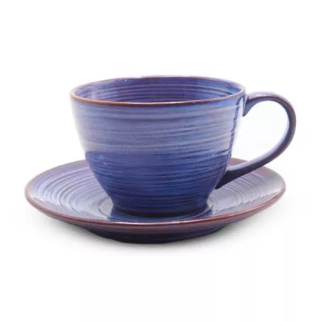 Taza y Plato de Ceramica Azul, Set de 2 Unidades RUSTIC 22355-B