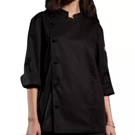 Gabacha de Manga de 3/4 con Botones para Chef de Color Negro Talla XL CHECKEDOUT CU1116Z0100F-XL