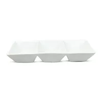Plato de Ceramica de 3 Compartimientos de 29 x 9.5 x 5 Centimetros de Color Blanco BELLARTE LDK-G487