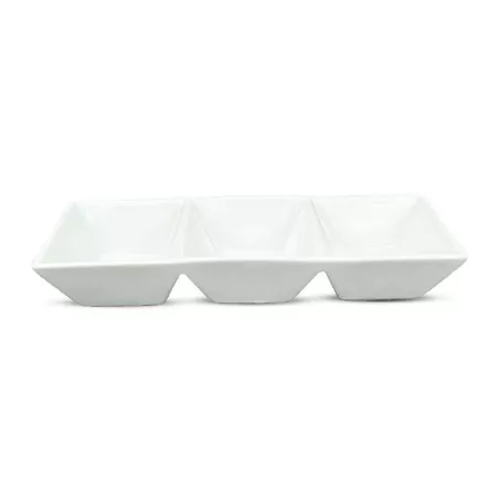 Plato de Ceramica de 3 Compartimientos de 29 x 9.5 x 5 Centimetros de Color Blanco BELLARTE LDK-G487