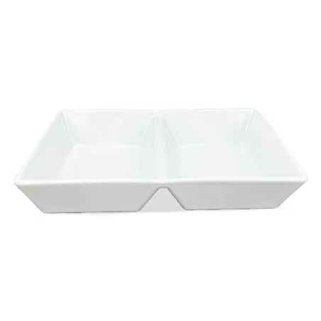 Plato de Ceramica de 2 Compartimientos de 29 x 18 x 6 Centimetros de Color Blanco BELLARTE LDK-G488