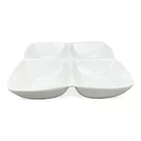 Plato de Ceramica de 4 Compartimientos de 25 x 25 x 5 Centimetros de Color Blanco BELLARTE LDK-G490