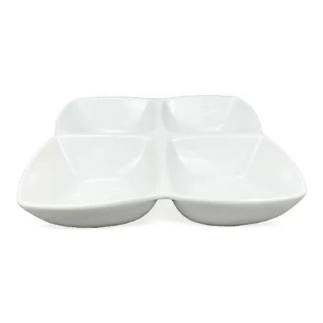 Plato de Ceramica de 4 Compartimientos de 25 x 25 x 5 Centimetros de Color Blanco BELLARTE LDK-G490