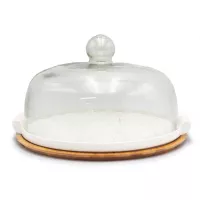 Quequera con Tapa de Vidrio con Base de Ceramica y Madera de 33 Centimetros VETRO JLA-001