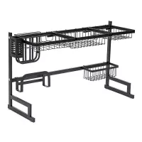 Escurridor de Platos de 2 Niveles de 85 x 22 x 52 Centimetros de Color Negro TIPS HP93-094