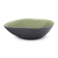 Bowl Ovalado de Ceramica 20 x 17 x 5.5 Centimetros Negro con Verde BELLARTE LDX-W00175