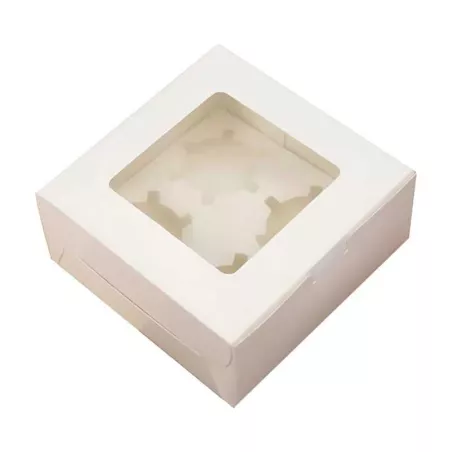 Caja Porta Cupcake de 4 Cavidades 16 x 16 x 7.5 Centimetros Blanco MASTER CHEF 0761104