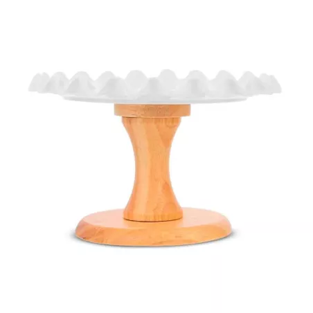 Base de Queques Ondulada de Ceramica y Bambu de 19 x 12 Centimetros de Color Blanco MASTER CHEF CS2113-20