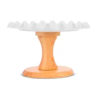 Base de Queques Ondulada de Ceramica y Bambu de 25 Centimetros de Color Blanco MASTER CHEF CS2113-25