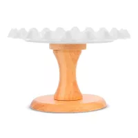 Base de Queques Ondulada de Ceramica y Bambu  de 30 Centimetros de Color Blanco MASTER CHEF CS2113-30