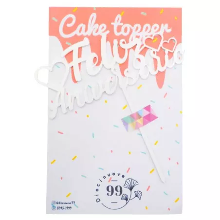 Topper de Color Blanco Solido de Feliz Aniversario TIPS DN9920