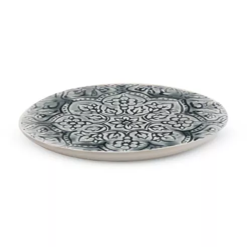 Plato Redondo de Ceramica 27.5 Centimetros Mandalas Negro  BELLARTE LDX-P00096