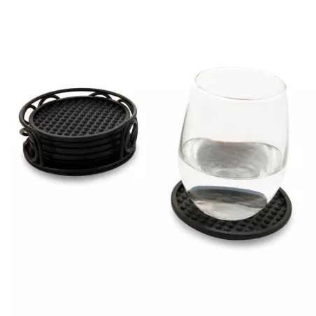 Portavasos Scroll de Acero con 6 Posavasos Negro TOVOLO 43810
