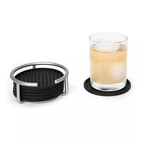 Portavasos Euro Plateado de Acero con 6 Posavasos TOVOLO 43578