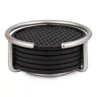 Portavasos Euro Plateado de Acero con 6 Posavasos TOVOLO 43578