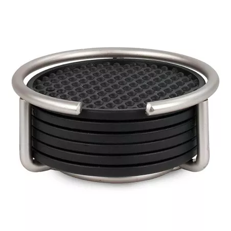 Portavasos Euro Plateado de Acero con 6 Posavasos TOVOLO 43578