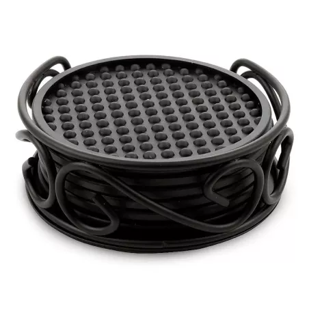 Portavasos Scroll de Acero con 6 Posavasos Negro TOVOLO 43810