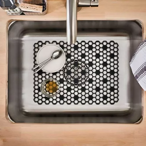 Tapete para Fregadero Grande con Hexagonos Transparente con Gris TOVOLO A33112