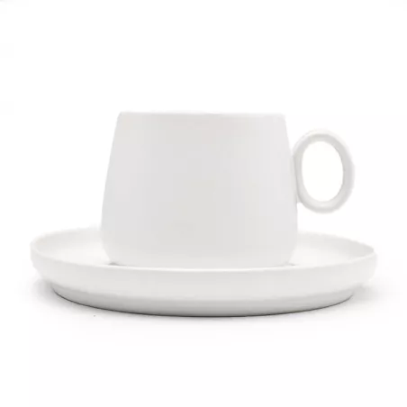 Taza con Plato de Ceramica de Color Blanco, Set de 2 Unidades TIPS HXT-058