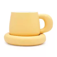 Taza con Plato de Ceramica de Color Amarillo, Set de 2 Unidades TIPS HXT-048