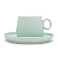Taza con Plato de Ceramica de Color Verde Pastel, Set de 2 Unidades TIPS HXT-055