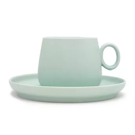 Taza con Plato de Ceramica de Color Verde Pastel, Set de 2 Unidades TIPS HXT-055