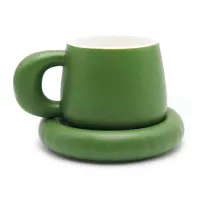 Taza con Plato de Ceramica de Color Verde, Set de 2 Unidades TIPS HXT-049