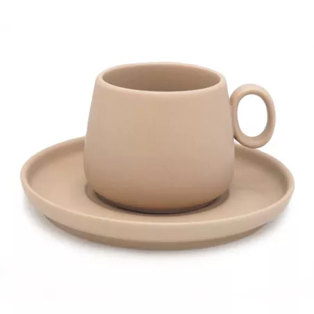 Taza con Plato de Ceramica de Color Cafe, Set de 2 Unidades TIPS HXT-056