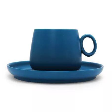 Taza con Plato de Ceramica de Color Azul, Set de 2 Unidades TIPS HXT-057